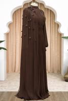 Tesettür giyim KAHVE PELERİNLİ ŞİFON ABİYE ELBİSE T 6663