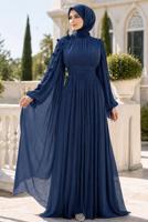 Tesettür giyim LACİVERT PELERİNLİ ŞİFON ABİYE ELBİSE T 6663