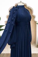 Tesettür giyim LACİVERT PELERİNLİ ŞİFON ABİYE ELBİSE T 6663