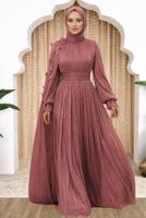 Tesettür giyim PEMBE PELERİNLİ ŞİFON ABİYE ELBİSE T 6663
