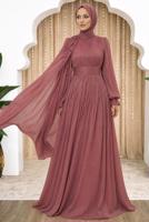 Tesettür giyim PEMBE PELERİNLİ ŞİFON ABİYE ELBİSE T 6663