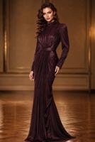 Hijab clothing PLUM BELTED DRAPED CHIFFON EVENING DRESS T 7325