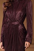 Hijab clothing PLUM BELTED DRAPED CHIFFON EVENING DRESS T 7325