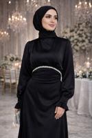 Vêtements hijab NOIR ROBE DE SOIRÉE EN SATIN NOUÉ T 7426