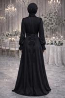 Vêtements hijab NOIR ROBE DE SOIRÉE EN SATIN NOUÉ T 7426