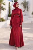 Hijab clothing RED TIED SATIN EVENING DRESS T 7426