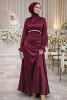 Vêtements hijab ROUGE BORDEAUX ROBE DE SOIRÉE EN SATIN NOUÉ T 7426