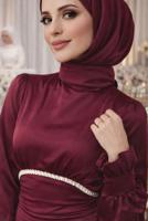 Vêtements hijab ROUGE BORDEAUX ROBE DE SOIRÉE EN SATIN NOUÉ T 7426