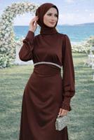 Vêtements hijab BRUN ROBE DE SOIRÉE EN SATIN NOUÉ T 7426