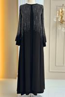 Tesettür giyim SİYAH TAŞ DETAYLI ABİYE ELBİSE T 7463