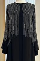 Tesettür giyim SİYAH TAŞ DETAYLI ABİYE ELBİSE T 7463