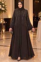 Vêtements hijab BRUN ROBE DE SOIRÉE DÉTAILLÉE DE GEMMES T 7463