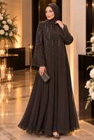 Vêtements hijab BRUN ROBE DE SOIRÉE DÉTAILLÉE DE GEMMES T 7463