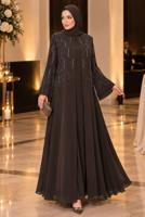 Vêtements hijab BRUN ROBE DE SOIRÉE DÉTAILLÉE DE GEMMES T 7463