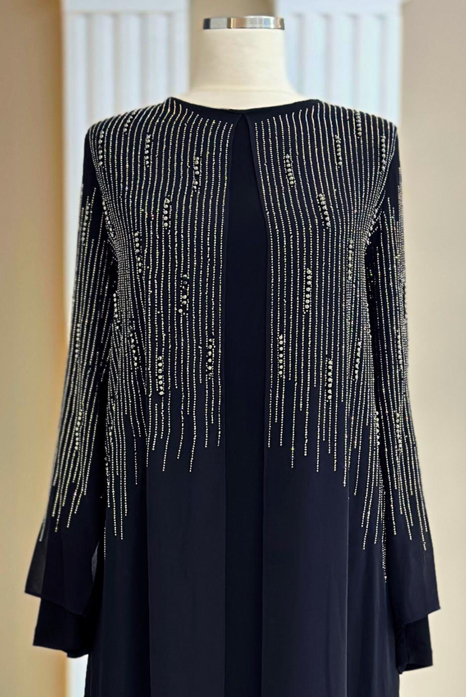 Tesettür giyim LACİVERT TAŞ DETAYLI ABİYE ELBİSE T 7463