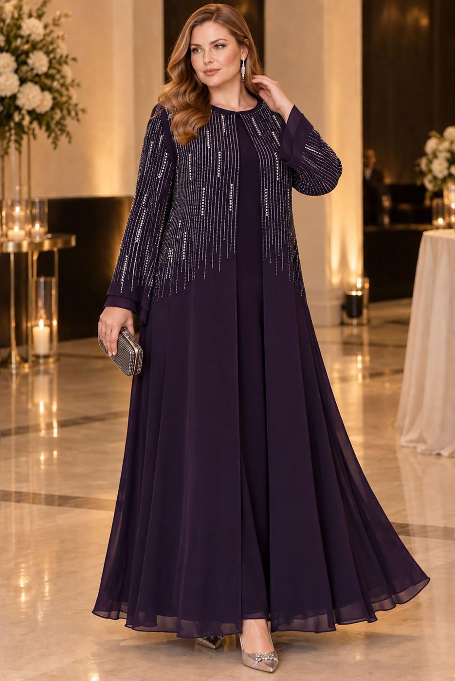 Vêtements hijab PRUNE ROBE DE SOIRÉE DÉTAILLÉE DE GEMMES T 7463