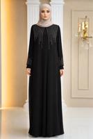 Vêtements hijab NOIR ROBE DE SOIRÉE DÉTAILLÉE DE GEMMES T 8463