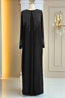 Vêtements hijab NOIR ROBE DE SOIRÉE DÉTAILLÉE DE GEMMES T 8463