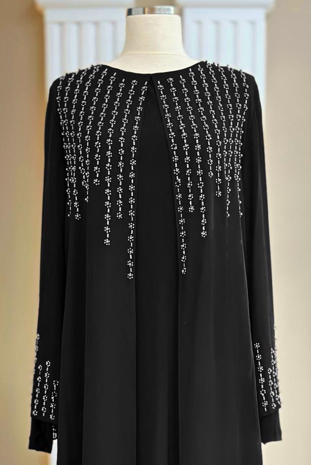 Vêtements hijab NOIR ROBE DE SOIRÉE DÉTAILLÉE DE GEMMES T 8463 - TRENDTESETTÜR