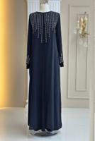 Vêtements hijab BLEU MARINE ROBE DE SOIRÉE DÉTAILLÉE DE GEMMES T 8463