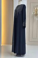 Vêtements hijab BLEU MARINE ROBE DE SOIRÉE DÉTAILLÉE DE GEMMES T 8463