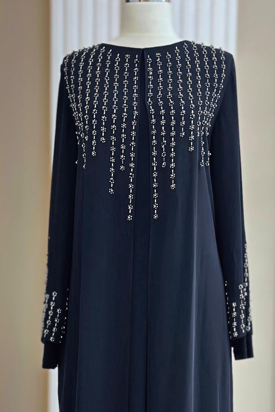 Vêtements hijab BLEU MARINE ROBE DE SOIRÉE DÉTAILLÉE DE GEMMES T 8463