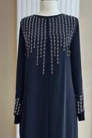 Vêtements hijab BLEU MARINE ROBE DE SOIRÉE DÉTAILLÉE DE GEMMES T 8463