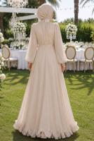 Hijab clothing BEIGE BELTED SATIN EVENING DRESS T 8726