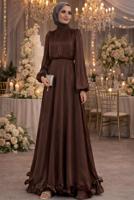 Vêtements hijab BRUN ROBE DE SOIRÉE EN SATIN CEINTURÉE T 8726