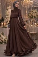 Vêtements hijab BRUN ROBE DE SOIRÉE EN SATIN CEINTURÉE T 8726