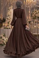 Vêtements hijab BRUN ROBE DE SOIRÉE EN SATIN CEINTURÉE T 8726