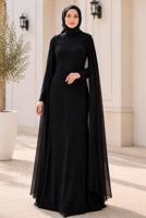 Vêtements hijab NOIR ROBE DE SOIRÉE DÉTAIL CAPE T 8768