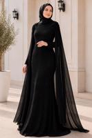 Vêtements hijab NOIR ROBE DE SOIRÉE DÉTAIL CAPE T 8768