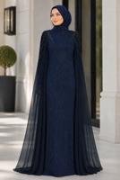 Vêtements hijab BLEU MARINE ROBE DE SOIRÉE DÉTAIL CAPE T 8768
