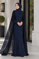 Vêtements hijab BLEU MARINE ROBE DE SOIRÉE DÉTAIL CAPE T 8768