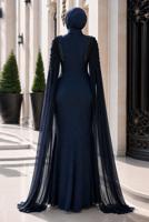 Vêtements hijab BLEU MARINE ROBE DE SOIRÉE DÉTAIL CAPE T 8768