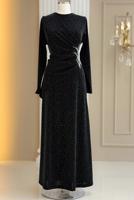 Tesettür giyim SİYAH TAŞ DETAYLI ABİYE ELBİSE T 8931