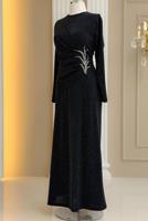 Tesettür giyim SİYAH TAŞ DETAYLI ABİYE ELBİSE T 8931