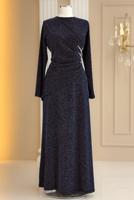 Tesettür giyim LACİVERT TAŞ DETAYLI ABİYE ELBİSE T 8931