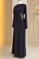 Tesettür giyim LACİVERT TAŞ DETAYLI ABİYE ELBİSE T 8931