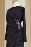 Tesettür giyim LACİVERT TAŞ DETAYLI ABİYE ELBİSE T 8931