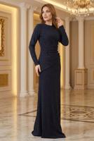 Tesettür giyim LACİVERT TAŞ DETAYLI ABİYE ELBİSE T 8931