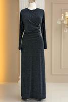 Tesettür giyim GRİ TAŞ DETAYLI ABİYE ELBİSE T 8931