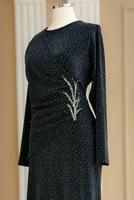 Tesettür giyim GRİ TAŞ DETAYLI ABİYE ELBİSE T 8931