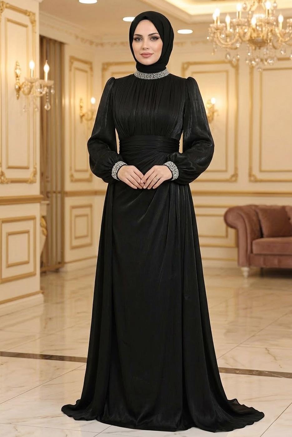 Hijab clothing BLACK CHIFFON EVENING DRESS T 9263