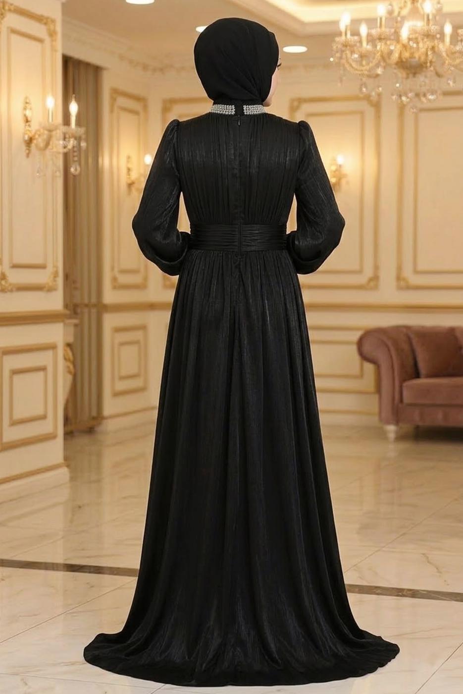 Hijab clothing BLACK CHIFFON EVENING DRESS T 9263