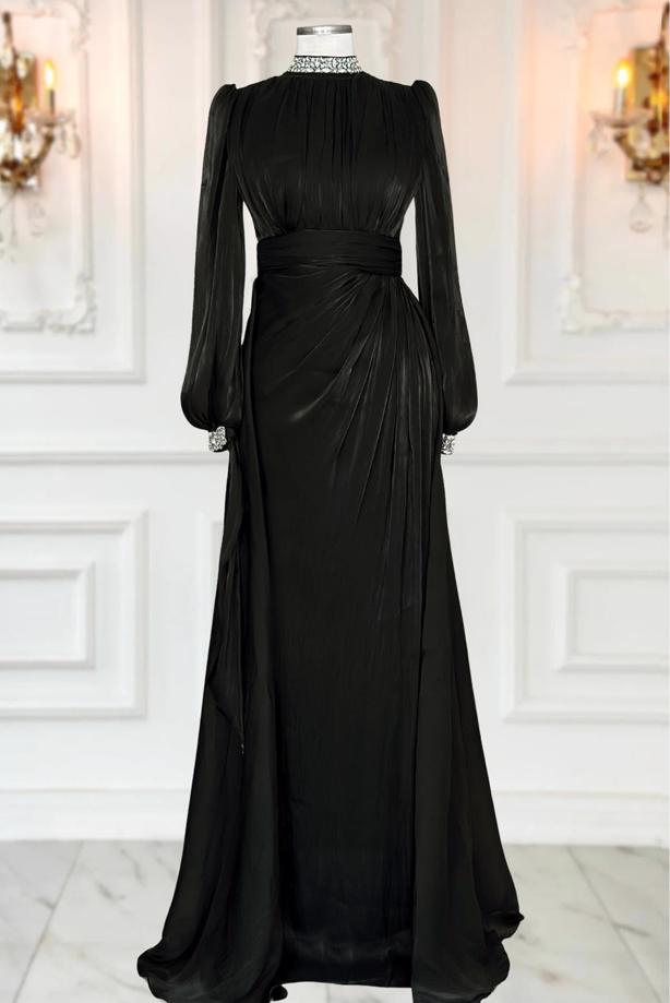 Hijab clothing BLACK CHIFFON EVENING DRESS T 9263 - TRENDTESETTÜR