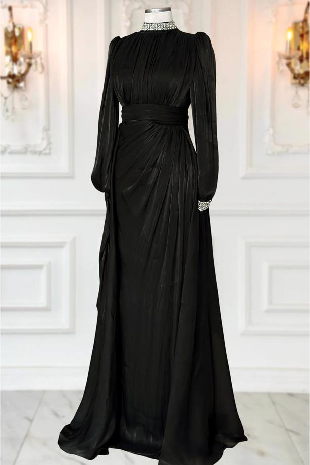 Hijab clothing BLACK CHIFFON EVENING DRESS T 9263 - TRENDTESETTÜR
