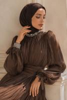 Vêtements hijab BRUN ROBE DE SOIRÉE EN MOUSSELINE DE SOIE T 9263