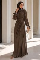 Vêtements hijab BRUN ROBE DE SOIRÉE EN MOUSSELINE DE SOIE T 9263
